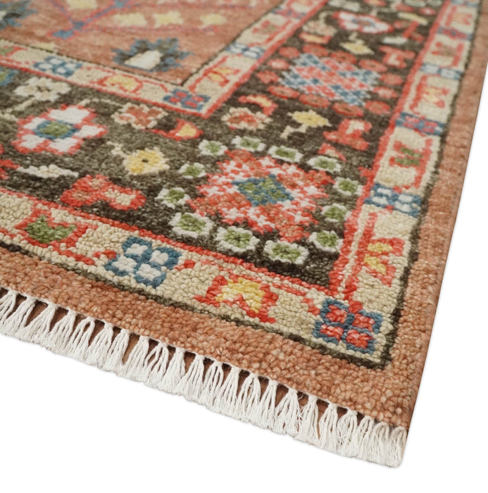 Tree of Life Peach and Brown Hand Knotted 8x10 Traditional Oushak Wool Rug