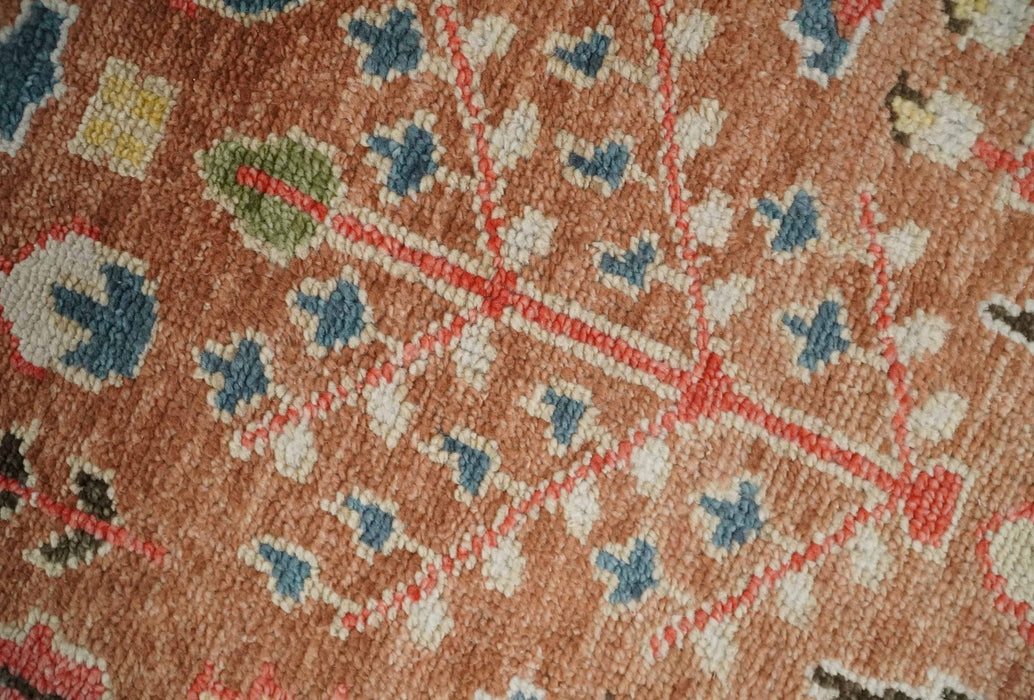 Tree of Life Peach and Brown Hand Knotted 8x10 Traditional Oushak Wool Rug