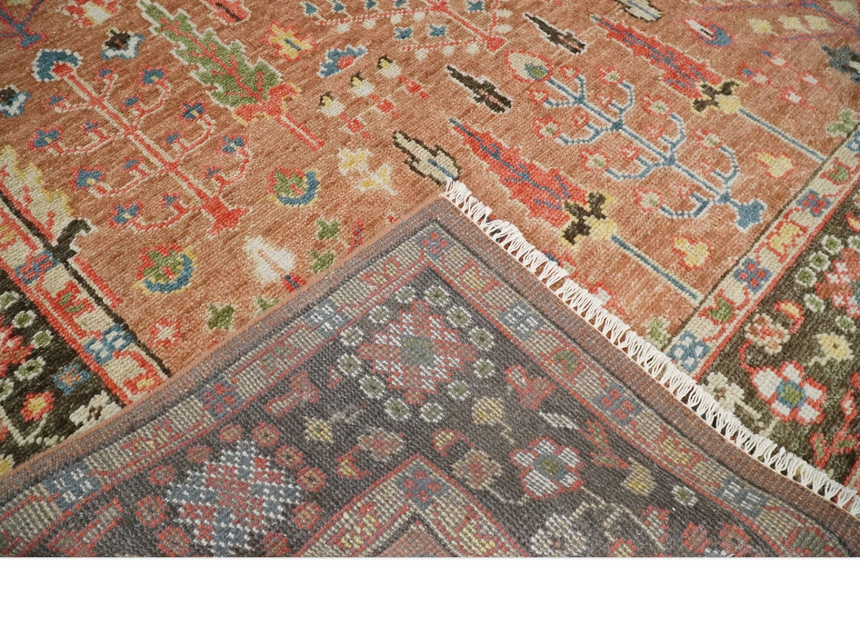 Tree of Life Peach and Brown Hand Knotted 8x10 Traditional Oushak Wool Rug