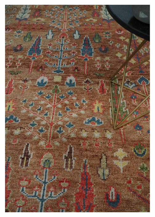 Tree of Life Rust and Brown Hand Knotted 8x10 Traditional Oushak Wool Rug