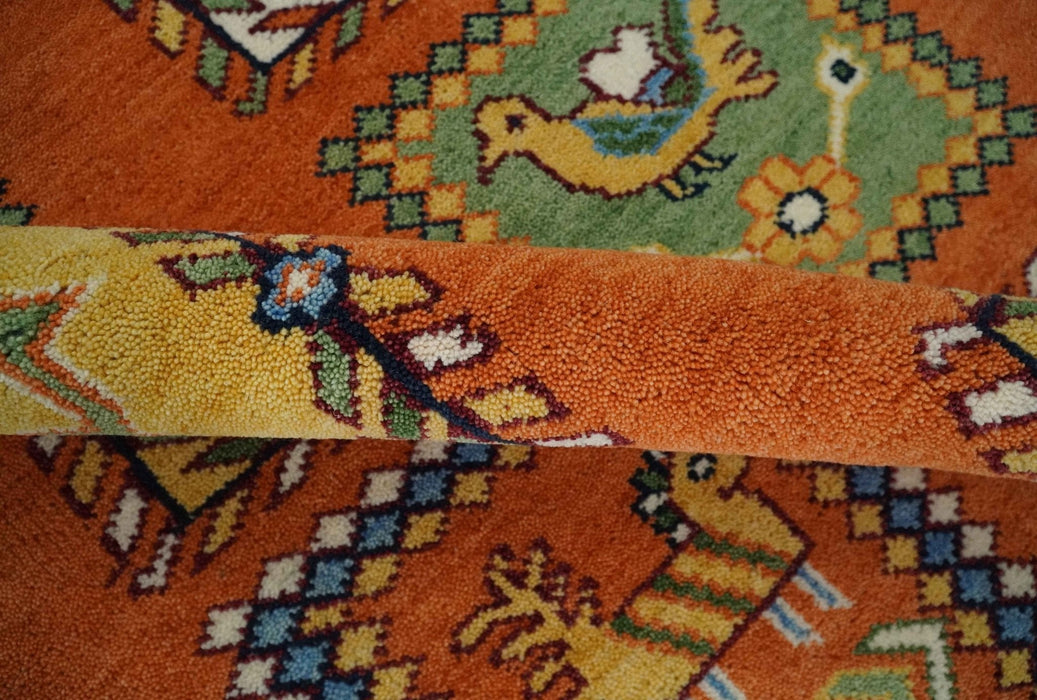 Tribal Gabbeh Rust, Ivory, Green and Beige 8x10 Hand knotted Antique Look Traditional Wool Area Rug