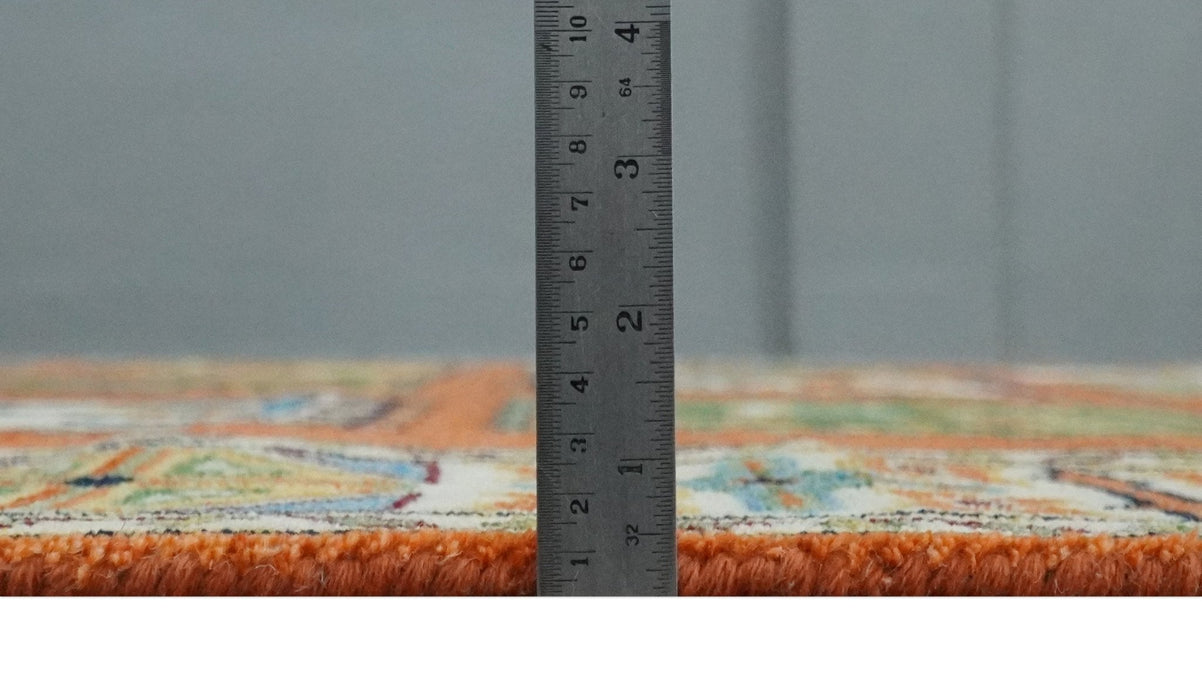 Tribal Gabbeh Rust, Ivory, Green and Beige 8x10 Hand knotted Antique Look Traditional Wool Area Rug