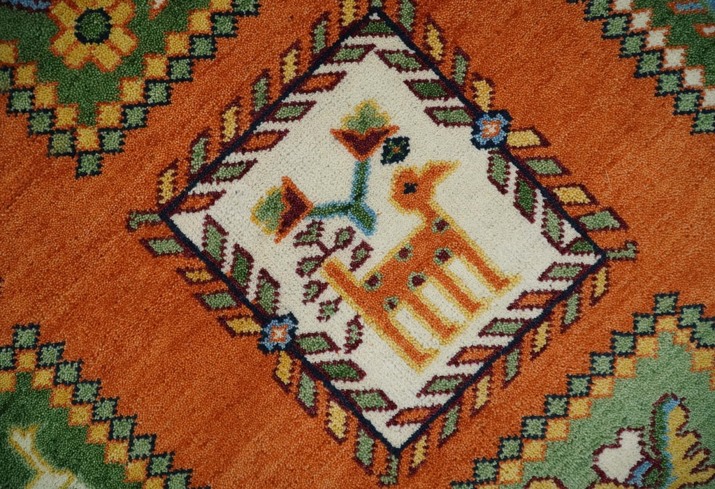 Tribal Gabbeh Rust, Ivory, Green and Beige 8x10 Hand knotted Antique Look Traditional Wool Area Rug