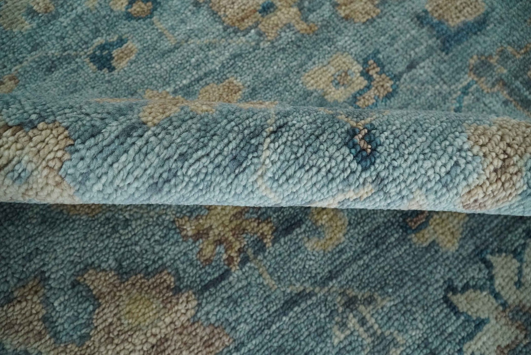 Vintage Style Light Blue and Brown Hand knotted Oushak Multi Size wool Area Rug