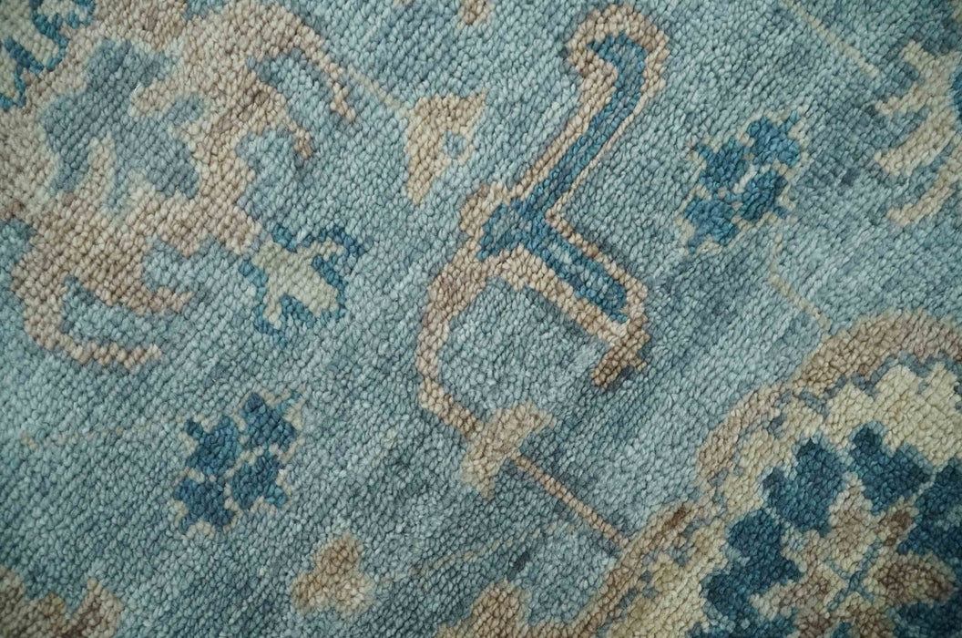 Vintage Style Light Blue and Brown Hand knotted Oushak Multi Size wool Area Rug