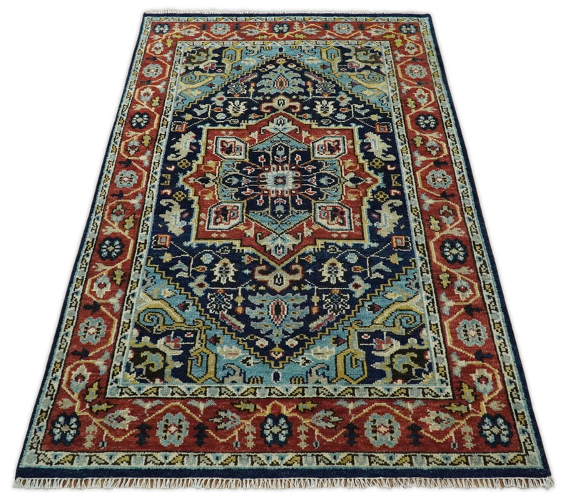 Wool 6x9 Blue and Rust Traditional Persian Antique Area Rug | TRDCP19669