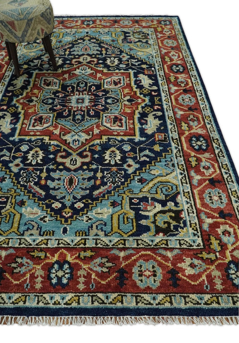 Wool 6x9 Blue and Rust Traditional Persian Antique Area Rug | TRDCP19669