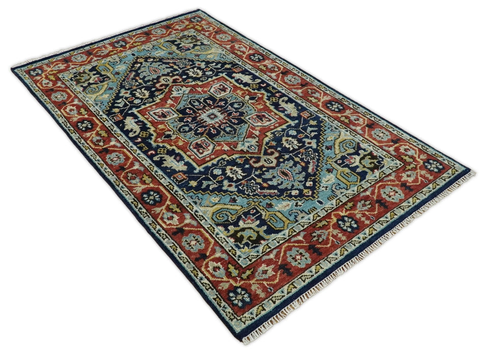 Wool 6x9 Blue and Rust Traditional Persian Antique Area Rug | TRDCP19669