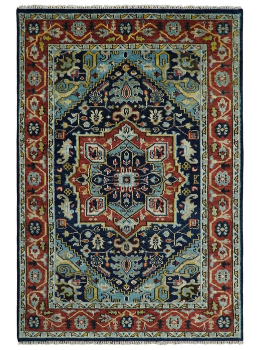 Wool 6x9 Blue and Rust Traditional Persian Antique Area Rug | TRDCP19669