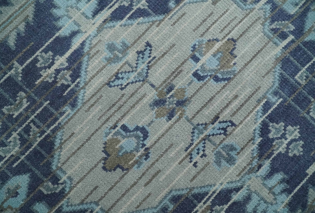 Woolen 8x10 Navy Blue and Beige Traditional Hand Knotted Wool Area Rug