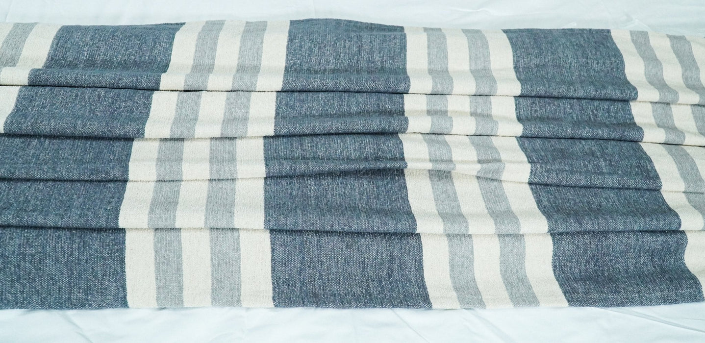 Woven White and Blue Modern Cotton Throw Blanket