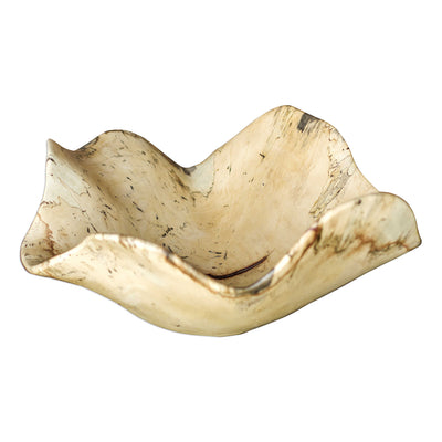 Beige wood rippled serving bowl - kitchenware - rustic modern