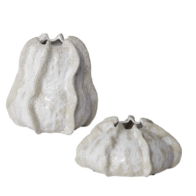 Beige sea urchin ceramic vases - rustic modern