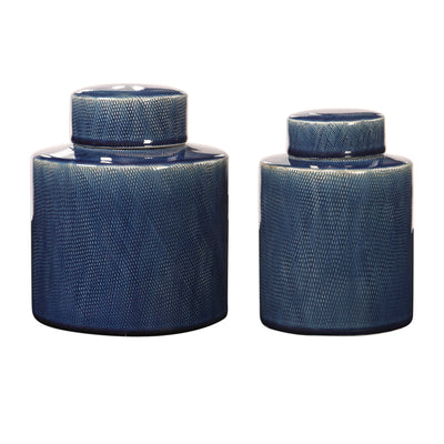 Sapphire Blue Beige Ceramic Jar Set of 3 - vases - luxury