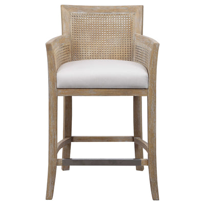 Cane White Counter Stool with Wood Frame - stools and ottomans - luxury