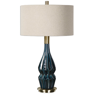 Jeweltone Blue Beige Ceramic Table Lamp with Brass - lamps - rustic modern