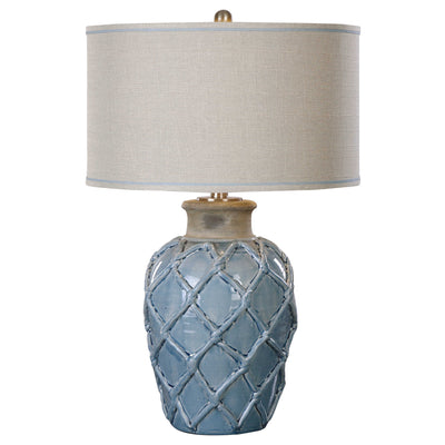 Roped In Blue Beige Rope Table Lamp with Brass - lamps - rustic modern