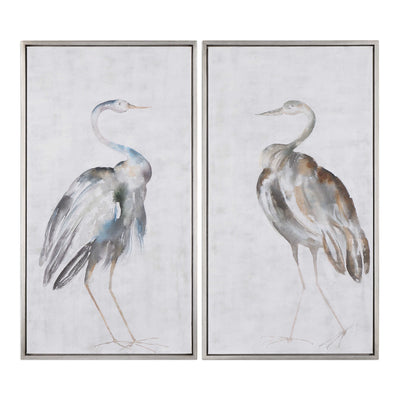 White feathered friends wall art pair (set of 2) - coastal style