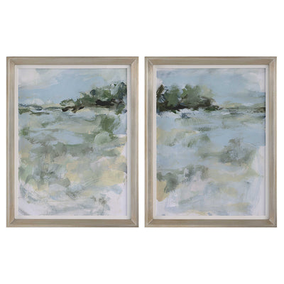 White myrtle blue green landscape wall art set of 2 - luxury