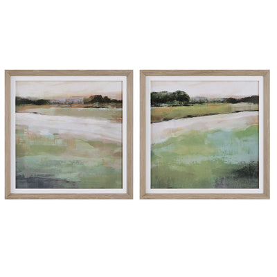 White green meadows wall art  (set of 2) - rustic modern