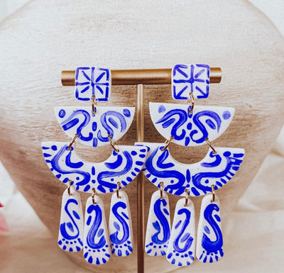 Mykonos Blue Beaded Drop Earrings - gifts