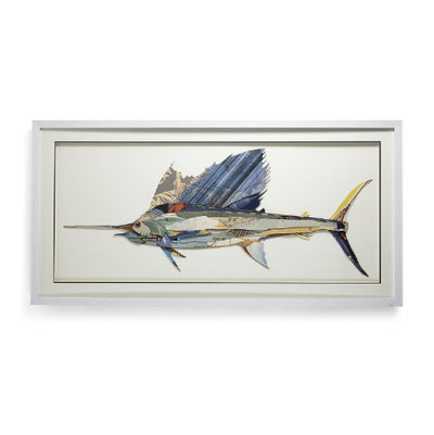Black swordfish collage wall art - rustic modern