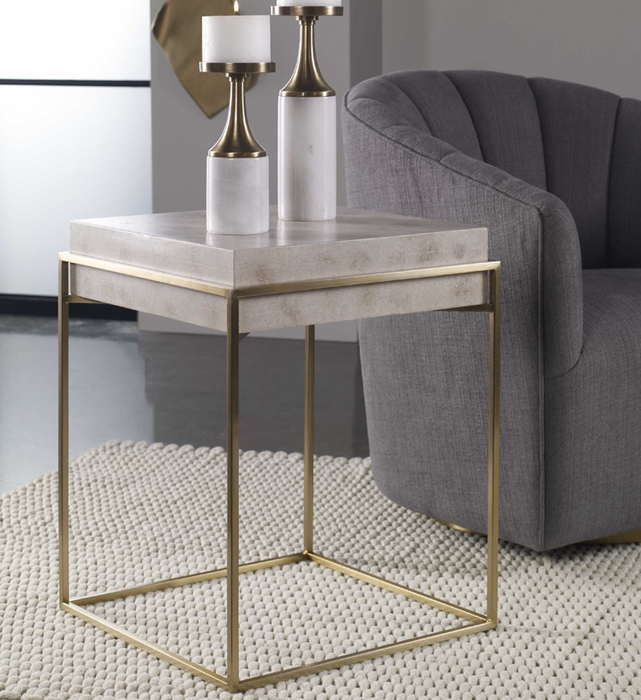 Stone and Gold Square End Table