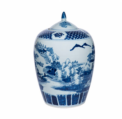Blue Mountaintop Temple Ginger Jar - vases - traditional