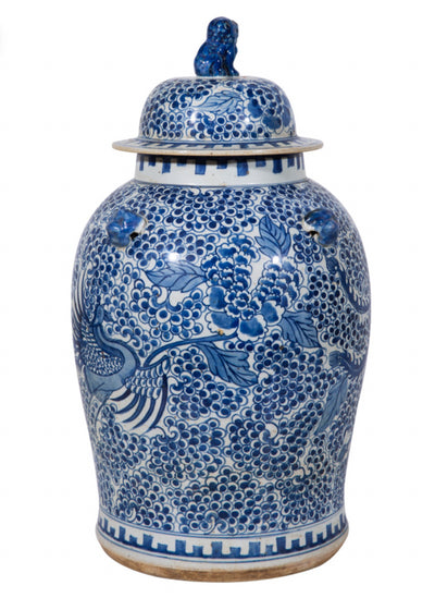 Blue Rustic Phoenix Flower Temple Ginger Jar - vases - rustic modern