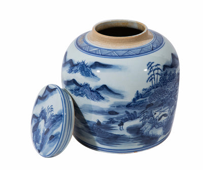 Blue And White Ming Jar Mountain Village - vases - traditional