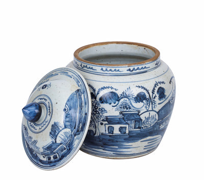 Blue and White Landscape Ceramic Temple Jar - vases - traditional