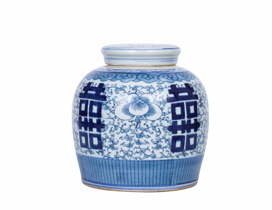 Blue And White Blooming Double Happiness Jar