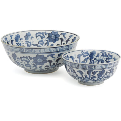 Blue and White Lotus Bowl Set - kitchenware - traditional
