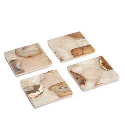 Beige marble and quartz coaster set - kitchenware - luxury