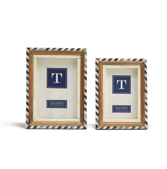 Coastal Blue and White Bone Inlay with Wood Frames 2/pack