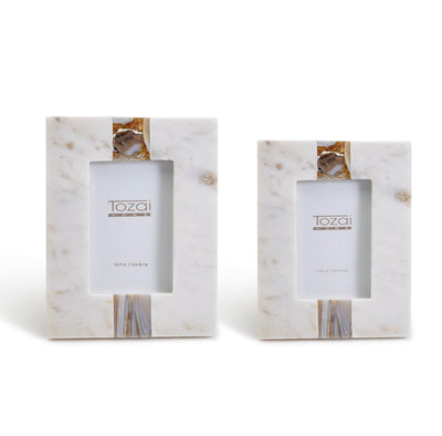 White Marble and Amber Agate Frames 2/pack - picture frames - luxury